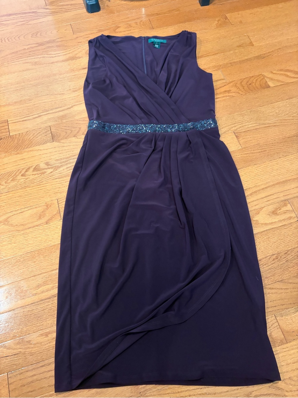 Lauren Ralph Lauren Deep Purple Midi Dress with Sparkle Waistband